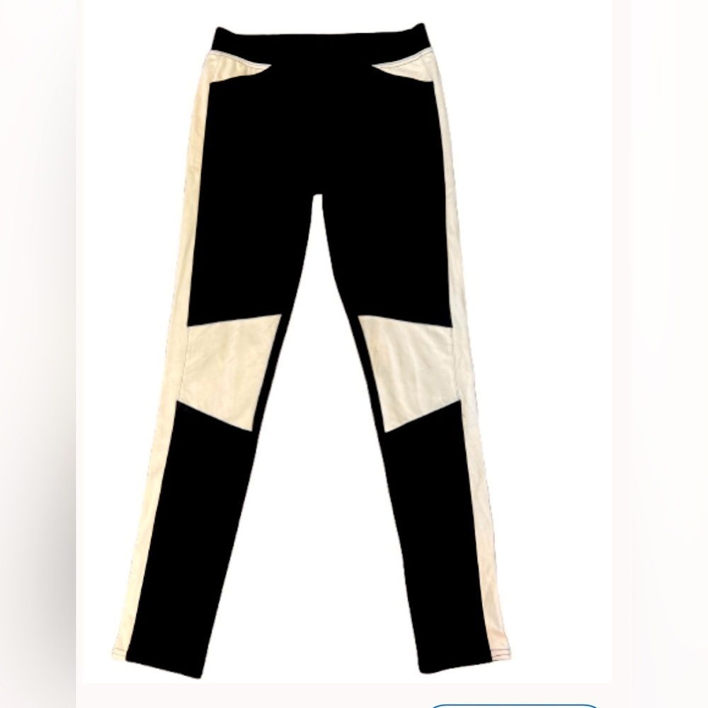Freestyle Revolution Black Leggings Pants tan suede like trim pull on size large
